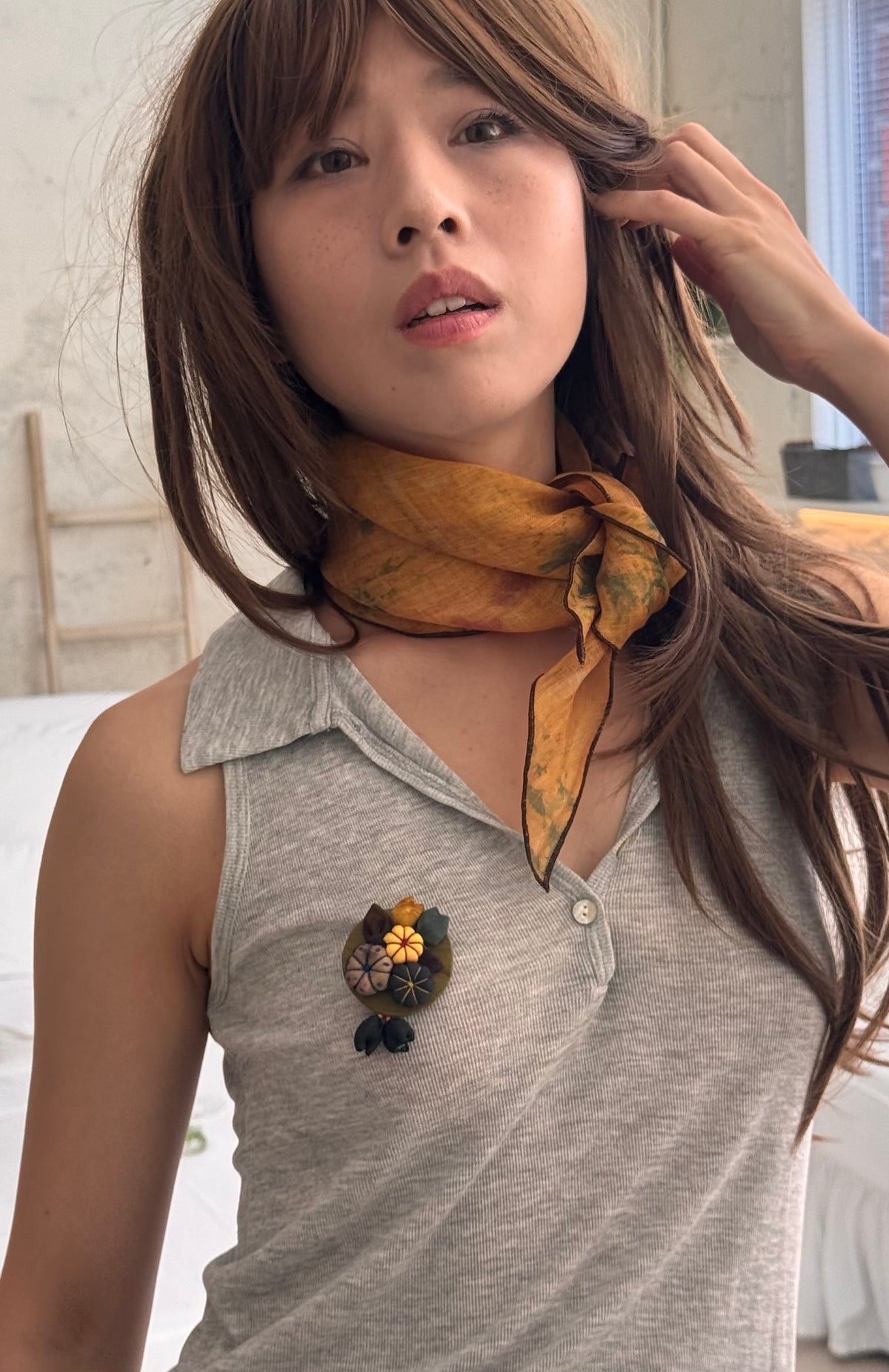 [Scarf] Yellow Vintage Silk Scarf